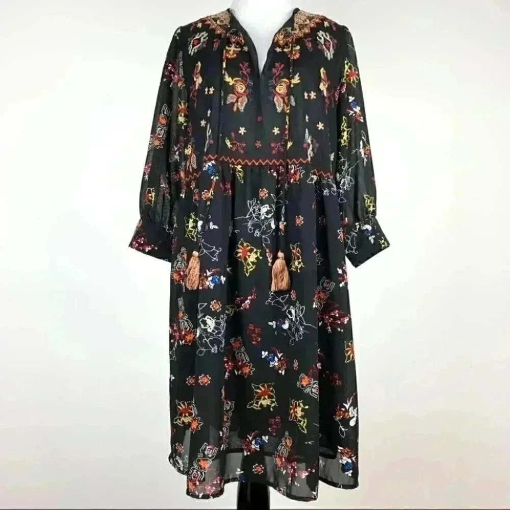 Philosophy dress sz L floral embroidered trapeze